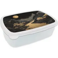 MuchoWow Broodtrommel Wit - Lunchbox Gouden rivier - Bergen - Maan - Sterrenhemel - Brooddoos 18x12x6 cm - Brood lunch box - Broodtrommels voor kinderen en volwassenen
