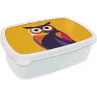 MuchoWow Broodtrommel Wit - Lunchbox Uil - Grafisch - Kleurrijk - Ogen - Brooddoos 18x12x6 cm - Brood lunch box - Broodtrommels voor kinderen en volwassenen