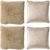 Dutch decor - KUSSENSET - 4-delig Fluffy & Velvet - 45x45 cm - inclusief binnenkussens - beige - Met Ritssluiting – Decoratie Kussens - Comfortabele kussentjes voor op de Bank