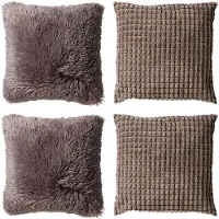 Dutch decor - KUSSENSET - 4-delig - Cosy Favourites - 45x45 cm - inclusief binnenkussens - taupe - Met Ritssluiting – Decoratie Kussens - Comfortabele kussentjes voor op de Bank