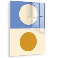 MuchoWow Glasschilderij 120x160 cm - Schilderij acrylglas - Cirkels - Symmetrisch - Wit - Blauw- Geel - Foto op glas - Muurdecoratie woonkamer - Wanddecoratie slaapkamer - Schilderijen