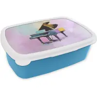 MuchoWow Broodtrommel Blauw - Lunchbox Piano - Pastel - Elegant - Dromerig - Brooddoos 18x12x6 cm - Brood lunch box - Broodtrommels voor kinderen en volwassenen
