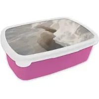 MuchoWow Broodtrommel Roze - Lunchbox Kloof - Wit - Sneeuw - Brooddoos 18x12x6 cm - Brood lunch box - Broodtrommels voor kinderen en volwassenen