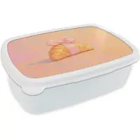 MuchoWow Broodtrommel Wit - Lunchbox Croissant - Strik - Roze - Brooddoos 18x12x6 cm - Brood lunch box - Broodtrommels voor kinderen en volwassenen