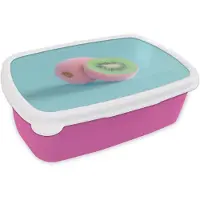 MuchoWow Broodtrommel Roze - Lunchbox Kiwi - Blauw - Surrealistisch - Brooddoos 18x12x6 cm - Brood lunch box - Broodtrommels voor kinderen en volwassenen