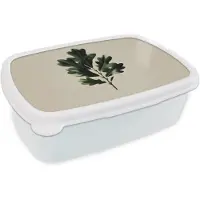 MuchoWow Broodtrommel Wit - Lunchbox Eikenbladeren - Beige - Groen - Golvende randen - Brooddoos 18x12x6 cm - Brood lunch box - Broodtrommels voor kinderen en volwassenen