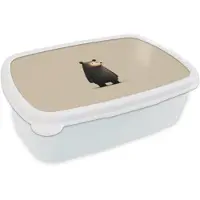 MuchoWow Broodtrommel Wit - Lunchbox Beer - Donkerbruin - Minimalistisch - Brooddoos 18x12x6 cm - Brood lunch box - Broodtrommels voor kinderen en volwassenen