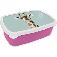 MuchoWow Broodtrommel Roze - Lunchbox Giraffe - Illustratie - Bruin - Minimalistisch - Brooddoos 18x12x6 cm - Brood lunch box - Broodtrommels voor kinderen en volwassenen