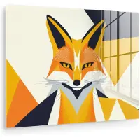 MuchoWow Glasschilderij 160x120 cm - Schilderij acrylglas - Vos - Oranje - Abstract - Driehoeken - Foto op glas - Muurdecoratie woonkamer - Wanddecoratie slaapkamer - Schilderijen
