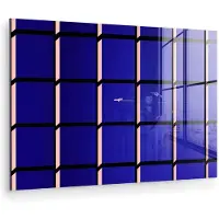 MuchoWow Glasschilderij 180x120 cm - Schilderij acrylglas - Vliegtuig - Ruiten - Blauw - Rechthoekig - Foto op glas - Muurdecoratie woonkamer - Wanddecoratie slaapkamer - Schilderijen