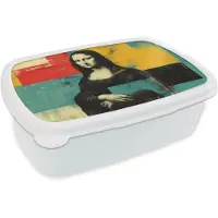MuchoWow Broodtrommel Wit - Lunchbox Vrouw - Kleurvlakken - Klassieke schilderkunst - Brooddoos 18x12x6 cm - Brood lunch box - Broodtrommels voor kinderen en volwassenen