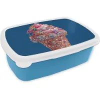 MuchoWow Broodtrommel Blauw - Lunchbox Ijsje - Hoorntje - Steentjes - Blauw - Brooddoos 18x12x6 cm - Brood lunch box - Broodtrommels voor kinderen en volwassenen