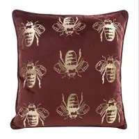 Eurofirany Rode fluwelen kussensloop met gouden hommels 45x45 cm