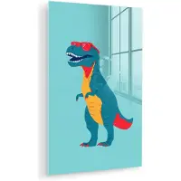 MuchoWow Glasschilderij 120x180 cm - Schilderij acrylglas - Dinosaurus - Blauw - Zonnebril - Foto op glas - Muurdecoratie woonkamer - Wanddecoratie slaapkamer - Schilderijen