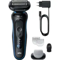 Braun 52-B1600s, Scheerapparaat met plat scheerhoofd, Zwart, Blauw, Knopbediening, Batterij, 50 minuten (draaitijd), 1 stuk