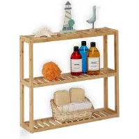 Relaxdays badkamerrek met 3 etages - smal wandrek badkamer - hangend keukenrek - bamboe