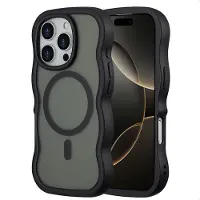 Selencia Wavy Backcover met MagSafe voor de Apple iPhone 16 Pro - Zwart