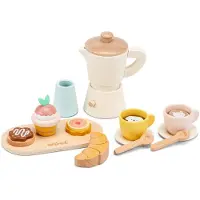 Woet Houten Percolator Koffieset - 17-delige Set inclusief Kopjes, Seveerplank, Croissant, Muffin en Koekjes - FSC - Rollenspel Keukenspeelgoed - Winkeltje Spelen - Barista Speelgoed - Vanaf 3 Jaar