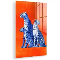 MuchoWow Glasschilderij 20x30 cm - Schilderij acrylglas - Luipaarden - Stippen - Oranje - Foto op glas - Muurdecoratie woonkamer - Wanddecoratie slaapkamer - Schilderijen