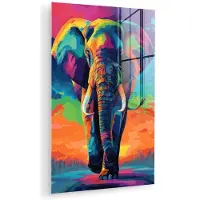 MuchoWow Glasschilderij 120x180 cm - Schilderij acrylglas - Olifant - Kleurrijk - Lucht - Abstract - Foto op glas - Muurdecoratie woonkamer - Wanddecoratie slaapkamer - Schilderijen