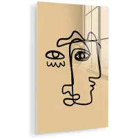 MuchoWow Glasschilderij 120x180 cm - Schilderij acrylglas - Overlappende profielen - Lichtbruin - Zwart - Foto op glas - Muurdecoratie woonkamer - Wanddecoratie slaapkamer - Schilderijen