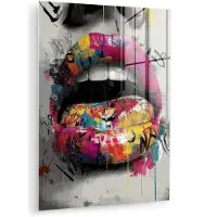 MuchoWow Glasschilderij 120x160 cm - Schilderij acrylglas - Lippen - Graffiti - Expressief - Foto op glas - Muurdecoratie woonkamer - Wanddecoratie slaapkamer - Schilderijen