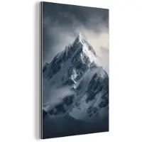 MuchoWow Aluminium schilderij 20x30 cm - Wanddecoratie metaal - Sneeuw - Berg - Wolken - Metalen muurdecoratie woonkamer - Decoratie industrieel - Foto op dibond - Industriële accessoires slaapkamer
