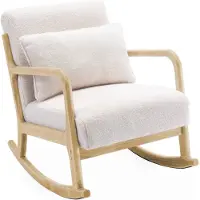 Sweeek Scandinavische schommelstoel naturelkleurig hout en bouclé Crème