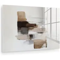MuchoWow Glasschilderij 150x100 cm - Schilderij acrylglas - Penseelstreken - Balans - Beige - Bruin - Foto op glas - Muurdecoratie woonkamer - Wanddecoratie slaapkamer - Schilderijen