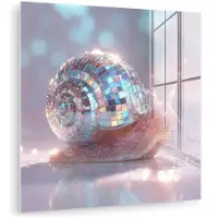MuchoWow Glasschilderij 90x90 cm - Schilderij acrylglas - Slak - Disco - Mozaïek - Blauw - Foto op glas - Muurdecoratie woonkamer - Wanddecoratie slaapkamer - Schilderijen