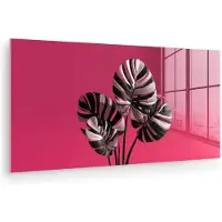 MuchoWow Glasschilderij 40x20 cm - Schilderij acrylglas - Bladeren - Rond - Roze - Foto op glas - Muurdecoratie woonkamer - Wanddecoratie slaapkamer - Schilderijen