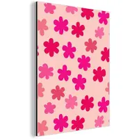 MuchoWow Aluminium schilderij 120x160 cm - Wanddecoratie metaal - Bloemen - Patroon - Roze - Metalen muurdecoratie woonkamer - Decoratie industrieel - Foto op dibond - Industriële accessoires slaapkamer