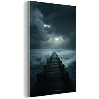 MuchoWow Aluminium schilderij 20x30 cm - Wanddecoratie metaal - Steiger - Storm - Golven - Metalen muurdecoratie woonkamer - Decoratie industrieel - Foto op dibond - Industriële accessoires slaapkamer
