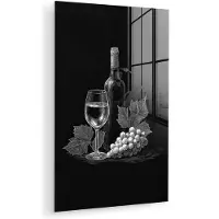 MuchoWow Glasschilderij 20x30 cm - Schilderij acrylglas - Wijnfles - Glas - Druiven - Bladeren - Foto op glas - Muurdecoratie woonkamer - Wanddecoratie slaapkamer - Schilderijen