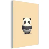 MuchoWow Aluminium schilderij 120x160 cm - Wanddecoratie metaal - Panda - Beige - Minimalistisch - Metalen muurdecoratie woonkamer - Decoratie industrieel - Foto op dibond - Industriële accessoires slaapkamer