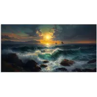 PosterMonkey Poster 150x75 cm - Zee - Zon - Golven - Rotsen - Posters - Kamer decoratie - Wanddecoratie woonkamer - Muurdecoratie slaapkamer