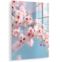 MuchoWow Glasschilderij 90x120 cm - Schilderij acrylglas - Takken - Bloesems - Roze - Foto op glas - Muurdecoratie woonkamer - Wanddecoratie slaapkamer - Schilderijen