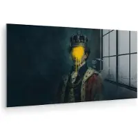 MuchoWow Glasschilderij 120x60 cm - Schilderij acrylglas - Koning - Portret - Druipende gele verf - Foto op glas - Muurdecoratie woonkamer - Wanddecoratie slaapkamer - Schilderijen