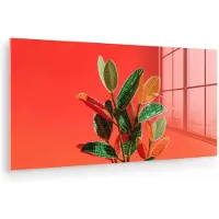 MuchoWow Glasschilderij 120x60 cm - Schilderij acrylglas - Bladeren - Nerven - Oranje - Structuur - Foto op glas - Muurdecoratie woonkamer - Wanddecoratie slaapkamer - Schilderijen
