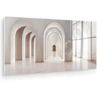 MuchoWow Glasschilderij 80x40 cm - Schilderij acrylglas - Hal - Bogen - Symmetrisch - Modern - Foto op glas - Muurdecoratie woonkamer - Wanddecoratie slaapkamer - Schilderijen