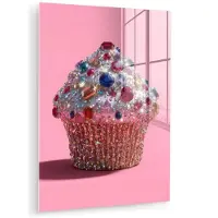 MuchoWow Glasschilderij 120x160 cm - Schilderij acrylglas - Cupcake - Kleurrijk - Edelstenen - Foto op glas - Muurdecoratie woonkamer - Wanddecoratie slaapkamer - Schilderijen