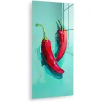 MuchoWow Glasschilderij 20x40 cm - Schilderij acrylglas - Chilipepers - Geverfd - Rood - Foto op glas - Muurdecoratie woonkamer - Wanddecoratie slaapkamer - Schilderijen