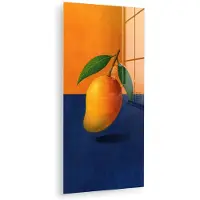 MuchoWow Glasschilderij 80x160 cm - Schilderij acrylglas - Mango - Vlakken - Bladeren - Oranje - Foto op glas - Muurdecoratie woonkamer - Wanddecoratie slaapkamer - Schilderijen