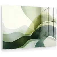 MuchoWow Glasschilderij 60x40 cm - Schilderij acrylglas - Golven - Abstract - Lichtgroen - Sierlijk - Foto op glas - Muurdecoratie woonkamer - Wanddecoratie slaapkamer - Schilderijen