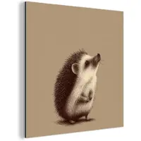 MuchoWow Aluminium schilderij 20x20 cm - Wanddecoratie metaal - Egel - Snuitje - Bruin - Stekels - Metalen muurdecoratie woonkamer - Decoratie industrieel - Foto op dibond - Industriële accessoires slaapkamer