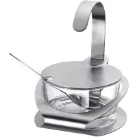 Westmark Kaas- en suikerpot, met houder, deksel en lepel, 4-delig, inhoud: 150 ml, roestvrij staal/glas, Wien, zilver/doorzichtig, 65112260