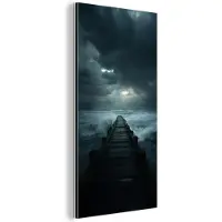 MuchoWow Aluminium schilderij 80x160 cm - Wanddecoratie metaal - Steiger - Storm - Golven - Metalen muurdecoratie woonkamer - Decoratie industrieel - Foto op dibond - Industriële accessoires slaapkamer