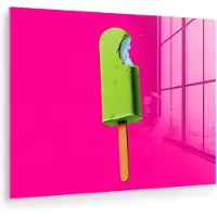 MuchoWow Glasschilderij 160x120 cm - Schilderij acrylglas - Ijsje - Stokje - Minimalistisch - Groen - Foto op glas - Muurdecoratie woonkamer - Wanddecoratie slaapkamer - Schilderijen