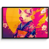 PosterMonkey Poster in lijst - Fotolijst 120x80 cm - Posters - Varken - Bloemkroon - Kimono - Abstract - Posterlijst zwart - Decoratie - Wanddecoratie woonkamer - Muurdecoratie slaapkamer