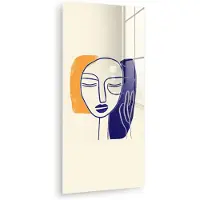 MuchoWow Glasschilderij 20x40 cm - Schilderij acrylglas - Minimalistisch - Gezicht - Hand - Oranje - Blauw - Foto op glas - Muurdecoratie woonkamer - Wanddecoratie slaapkamer - Schilderijen